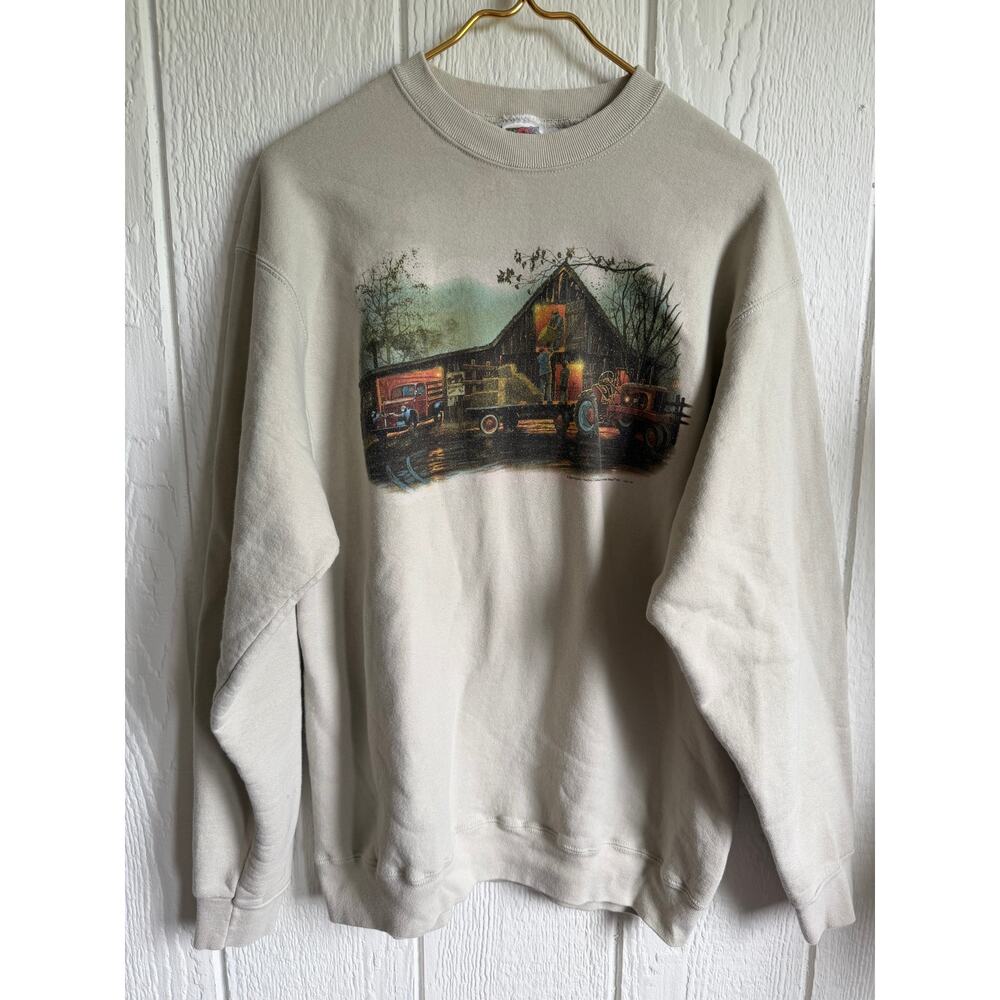 Vintage Farm Barn Crewneck Sweatshirt Large Heavy Cotton Rustic Country Graphic